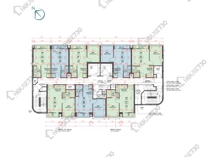 The Henley 平面圖 The Henley 1期 低座 B座 2-3,5,6樓 樓層平面圖 - House730