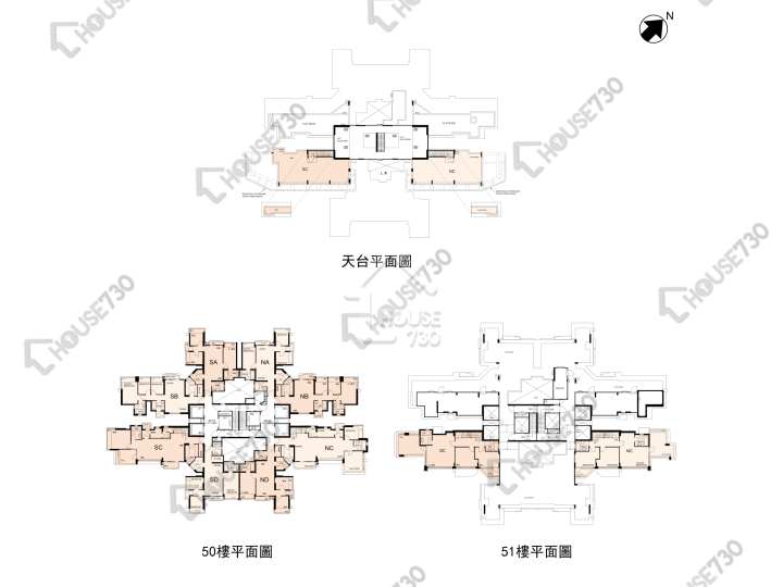 名城 平面圖 名城 1期 1座 50樓 樓層平面圖 - House730