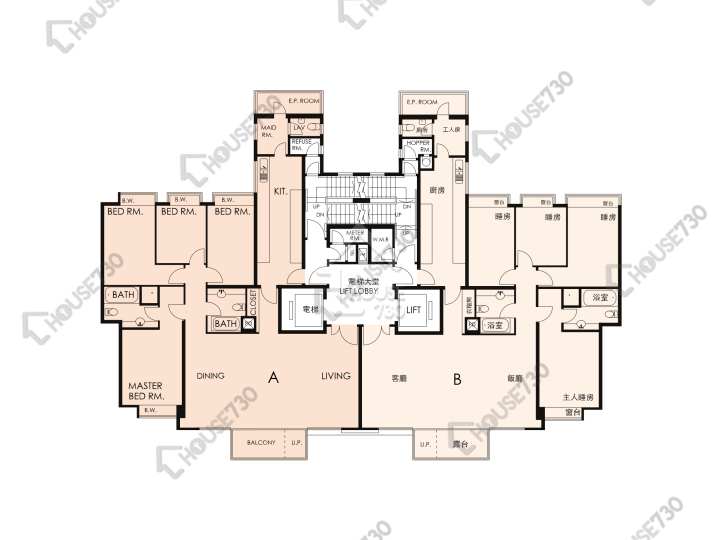 畢架山一號 平面圖 畢架山一號 4期 19座 2-3,5-8,9樓 樓層平面圖 - House730