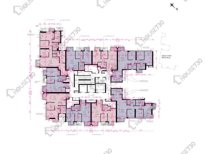 Novo Land 平面圖 Novo Land 1B期 Bergen 2座 3,5-12,15-17,18樓 樓層平面圖 - House730