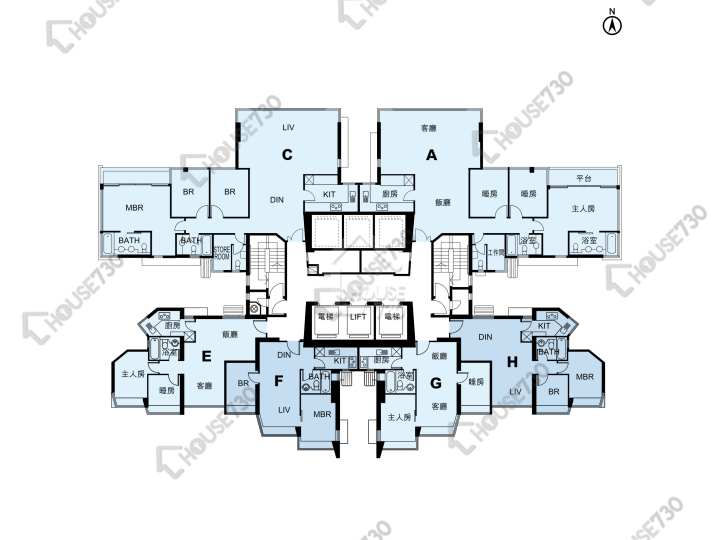 藍天海岸 平面圖 藍天海岸 1期 2座 59樓 樓層平面圖 - House730