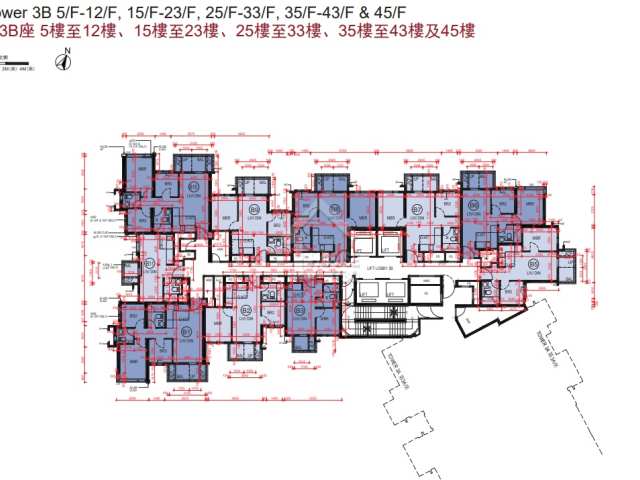 「YOHO WEST」第3B座標準單位樓層設10伙，提供4部升降機。