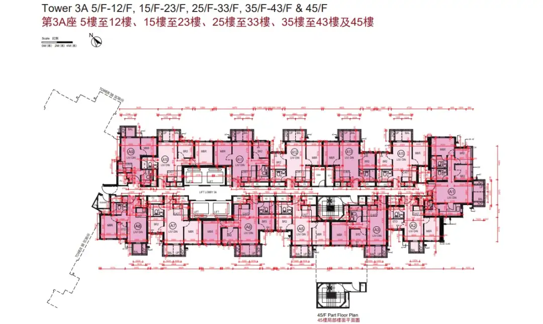 「YOHO WEST」第3A座标准楼层每层设13伙，提供4部升降机。