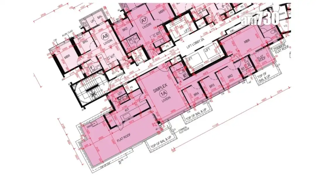 「YOHO WEST」面积最大单位为2A座46楼SIMPLEX 1A室，实用面积1,073方尺，四房间隔。