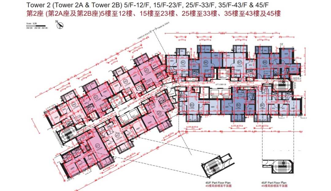 YOHO WEST第2座5-45樓平面圖