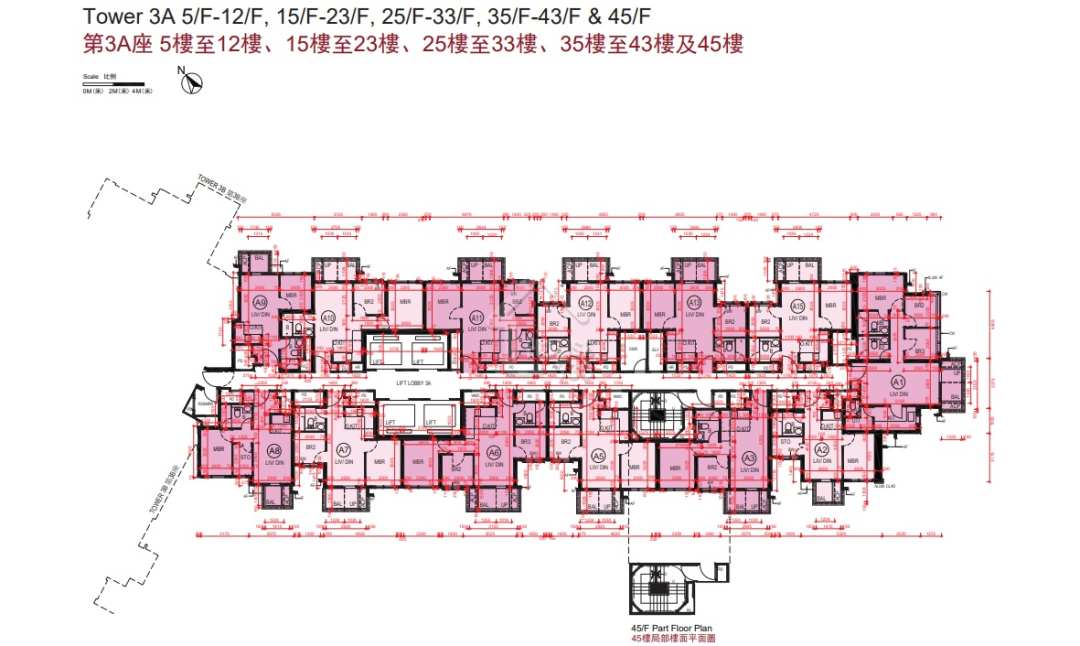 YOHO WEST第3A座5-45樓平面圖