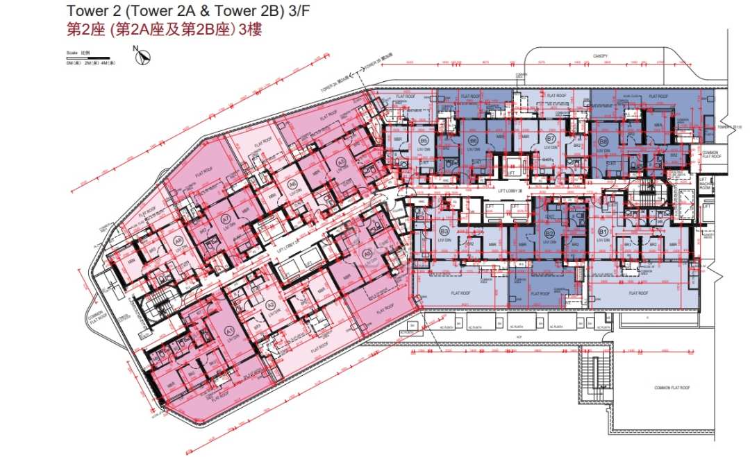 「YOHO WEST」第2A及2B座3樓平面圖。