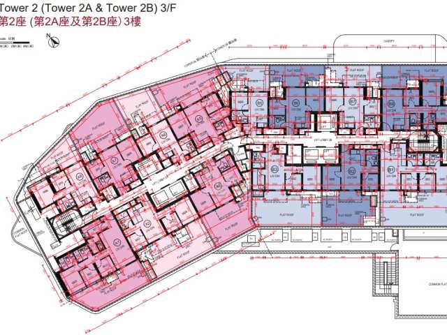 「YOHO WEST」第2A及2B座3樓平面圖。