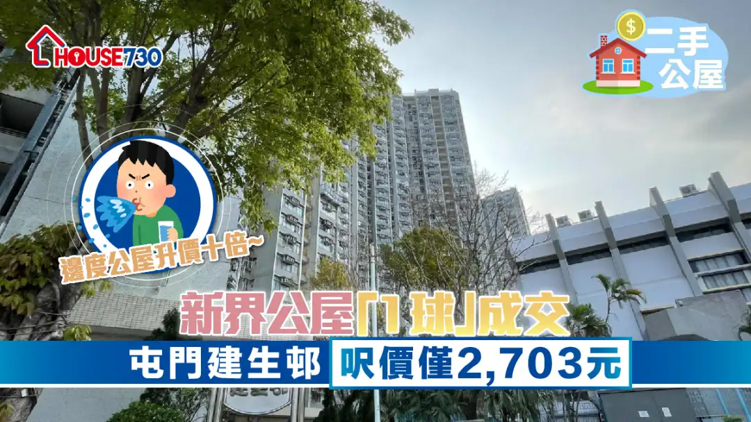 二手公屋│新界公屋「1球」成交    屯門建生邨呎價僅2,703元