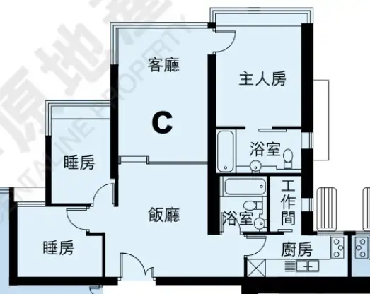 东涌蓝天海岸1座低层C室平面图。