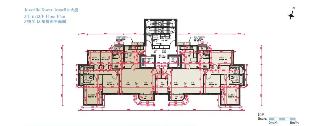 薄扶林Jessville 大廈3樓至13樓平面圖