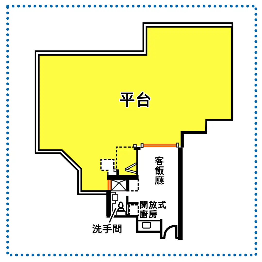 三樓H室為開放式單位，配以一個798平方呎的平台，較單位面積大約三倍。