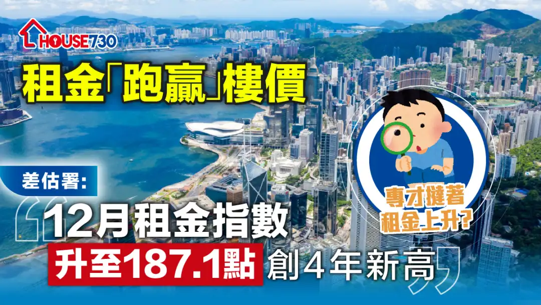 數據統計│租金「跑贏」樓價   差估署: 12月租金指數升至187.1點創4年新高