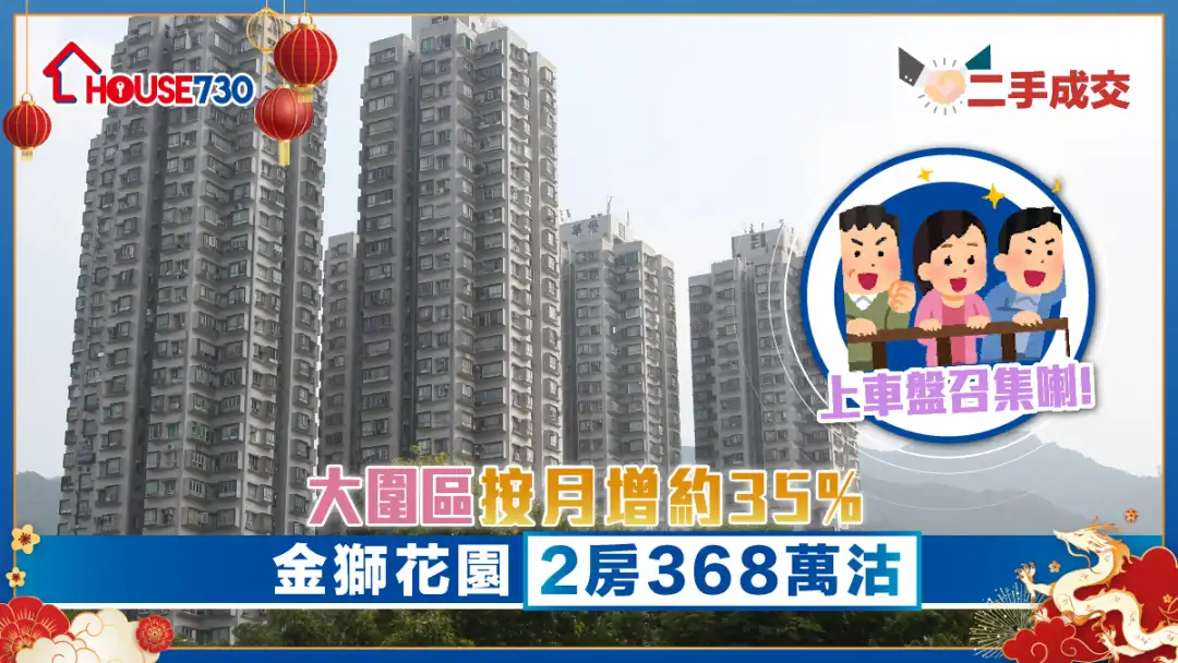 二手成交│大圍區按月成交增約35% 金獅花園2房368萬沽