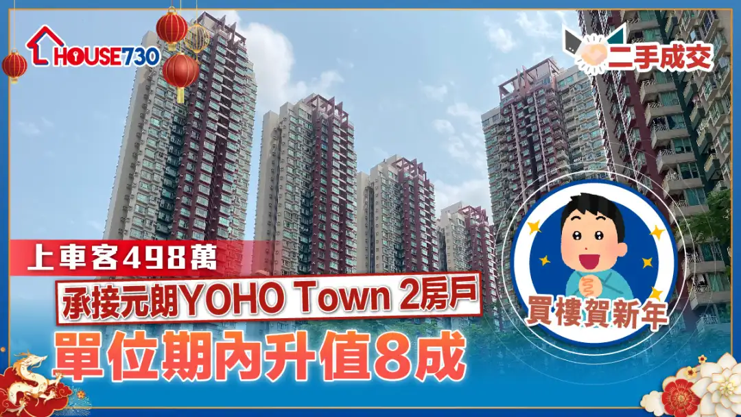 二手成交│上車客498萬承接元朗YOHO Town 2房戶          單位期內升值8成