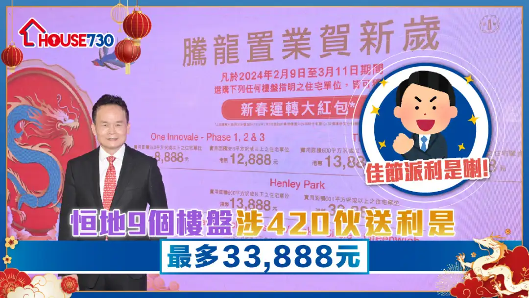 新春送大禮｜  恒地9個樓盤涉420伙送利是  最多33,888元