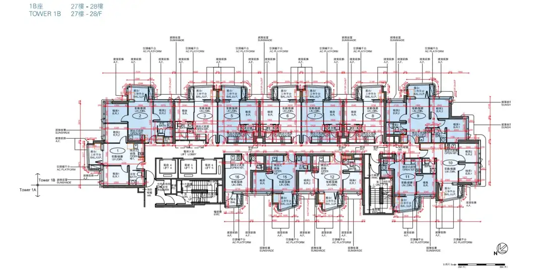 長沙灣Belgravia Place 1B座27-28樓平面圖。