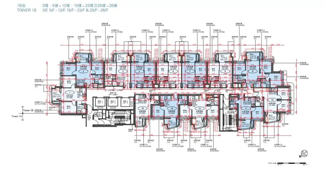 長沙灣Belgravia Place 1B座3-26樓平面圖。