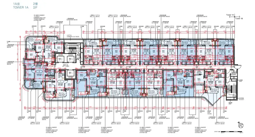 長沙灣Belgravia Place 1A座2樓平面圖。