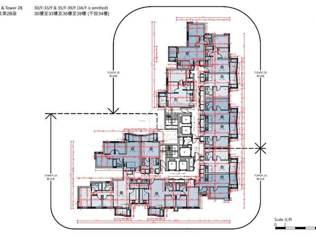 九龍灣泰峯2A、2B座30-39樓平面圖