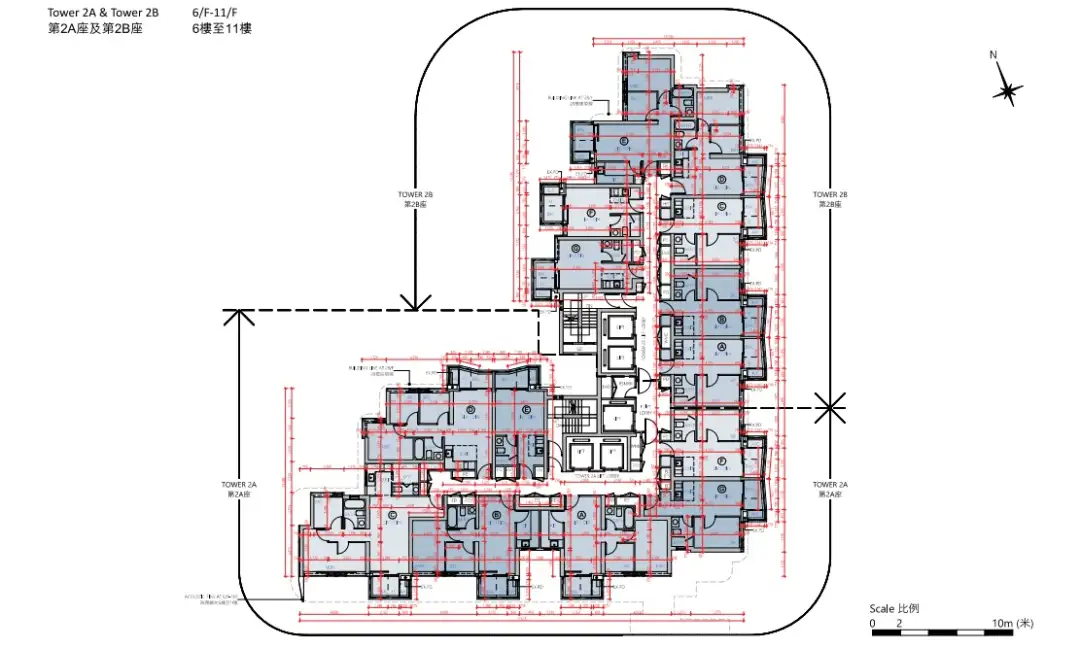 九龙湾泰峯2A、2B座6-11楼平面图