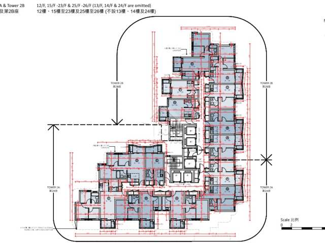 九龍灣泰峯2A、2B座12-26樓平面圖