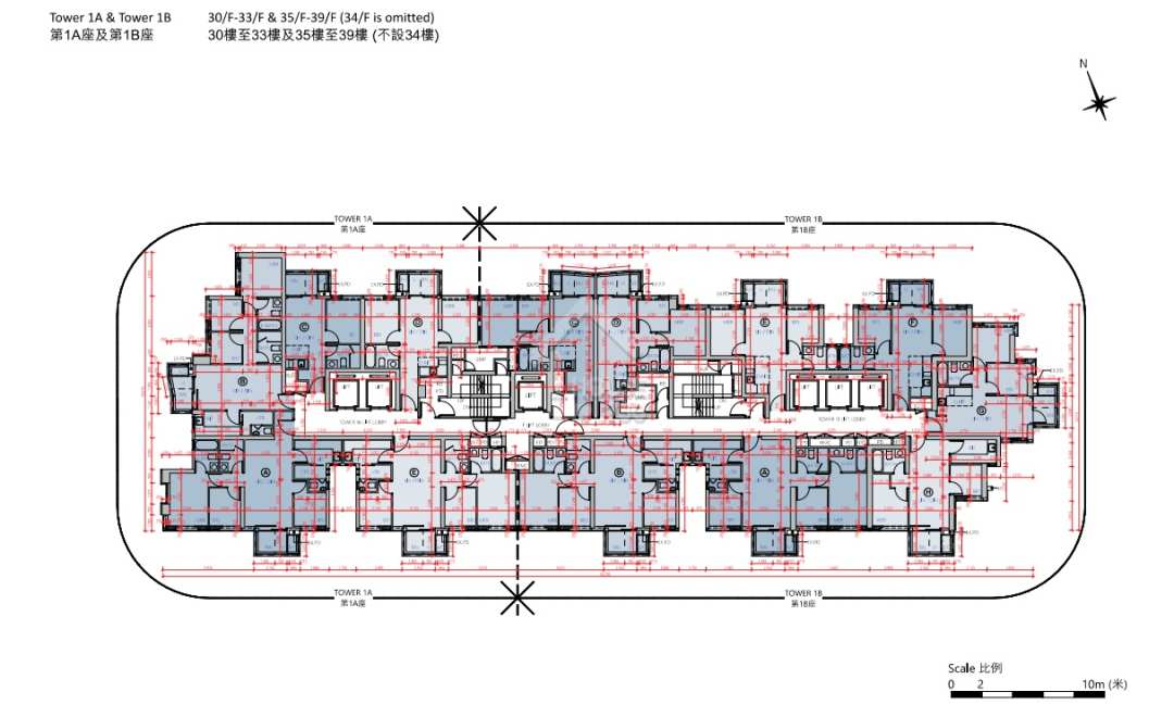 九龍灣泰峯1A、1B座30-39樓平面圖