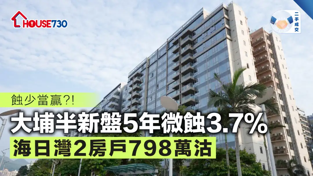 二手成交│大埔半新盤5年微蝕3.7%          海日灣2房戶798萬沽