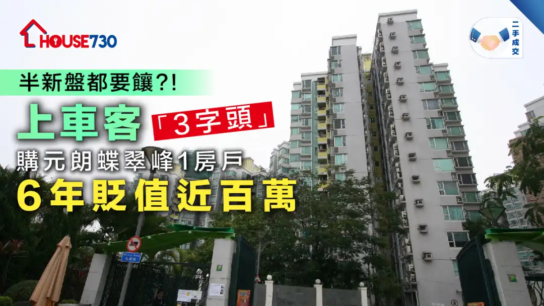 二手成交│上車客「3字頭」購元朗蝶翠峰1房戶  6年貶值近百萬