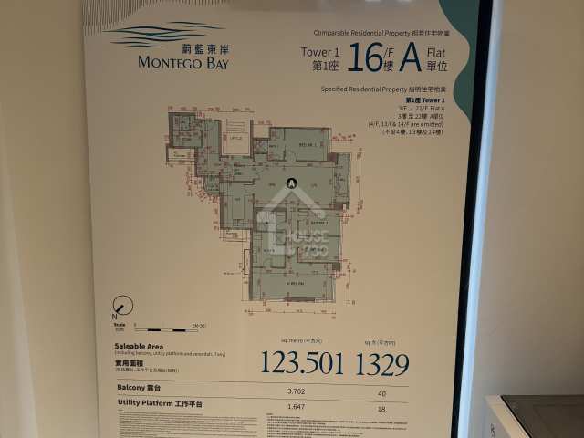 蔚藍東岸第1座16樓A室樓王示範單位平面圖。