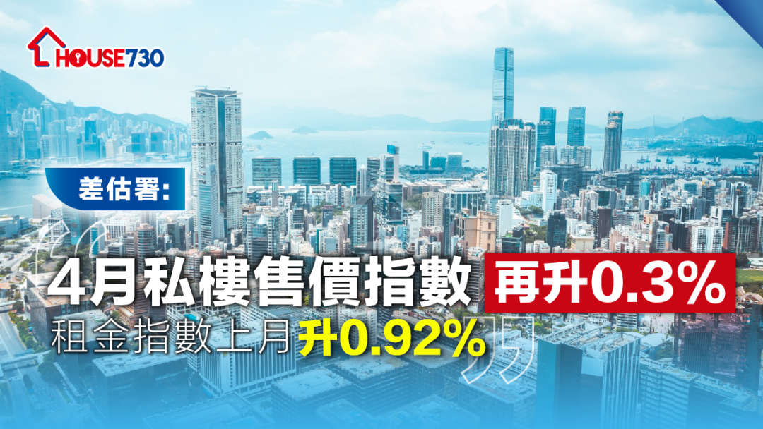 市道行情-楼价指数 | 差估署: 4月私楼售价指数再升0.3%   租金指数上月升0.92%-House730