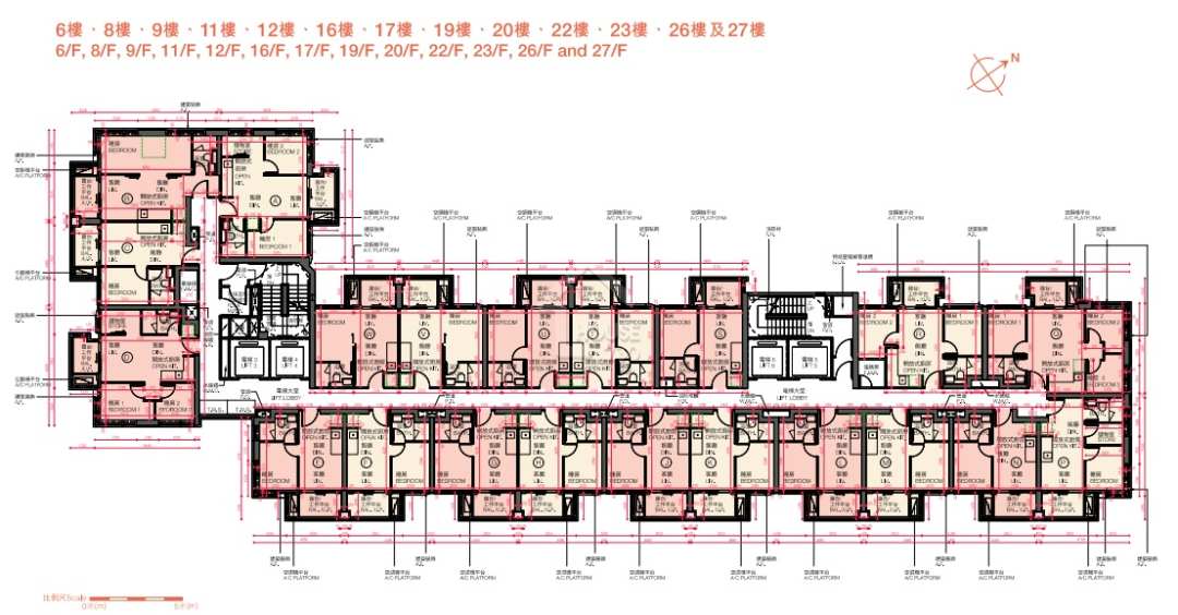 紅磡The Haddon 6、8、9、11、12、16、17、19、20、22、23、26、27樓平面圖。