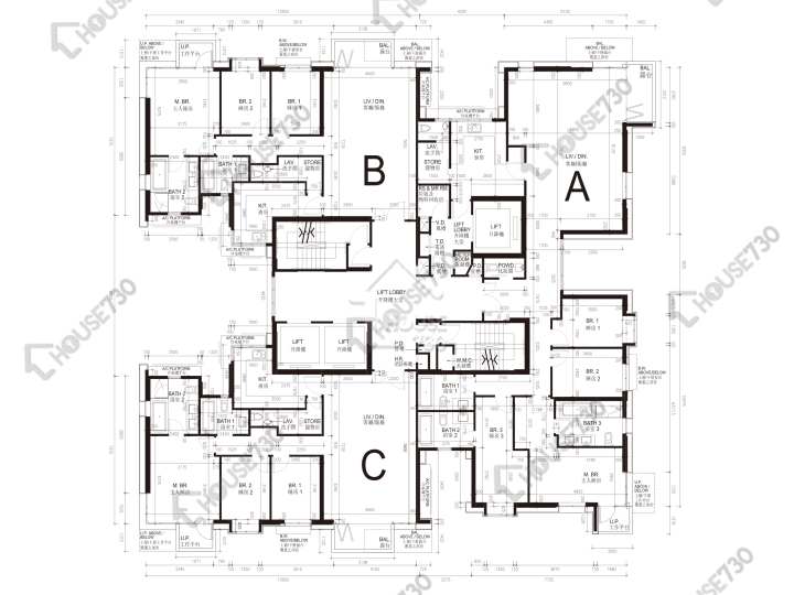 Dunbar Place 平面圖 Dunbar Place 8,10,12,15,17,19,21,23樓 樓層平面圖 - House730