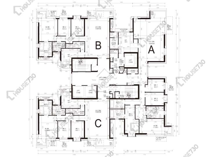 Dunbar Place 平面圖 Dunbar Place 7,9,11,13,16,18,20,22樓 樓層平面圖 - House730